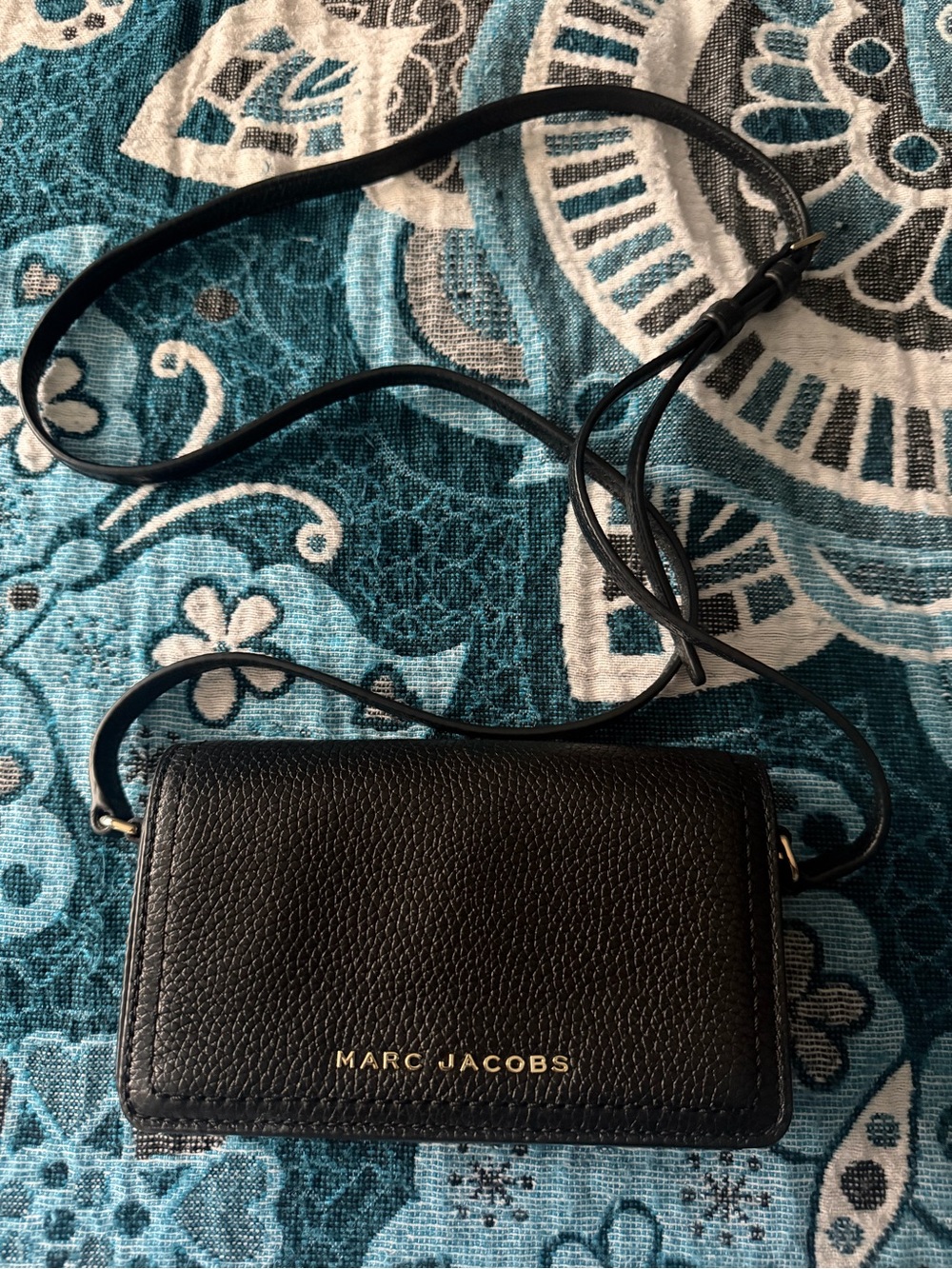Marc Jacobs Black Leather bag with Gold Lettering